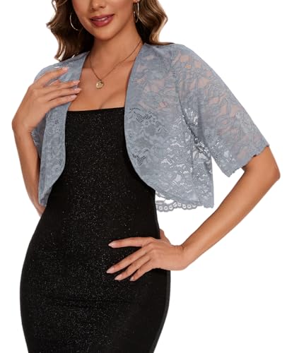 Image of MINTLIMIT Womens Floral Lace Bolero Half Sleeve Shrug Open Front Elegant Cropped Cardigan Shrugs for Evening Party Dresses