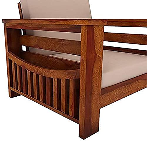 Image of Mamta Furniture Wooden 5 Seater Sofa Set Home Living Room |Solid Wood Sofa Set 3+1+1 | Sheesham Wood Furniture Sofa Set | Without Pillow | 40 Density Cream Cushions| Honey Finish