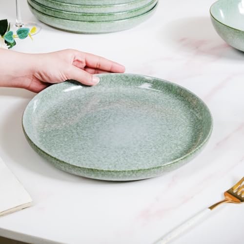 Image of Nestasia Ceramic Set of 6 Dinner Plates (10 Inch Each) - Microwave & Dishwasher Safe Full Plates with Stoneware Texture - Perfect for Home, Kitchen, Dining & Gifting (Sage Green)