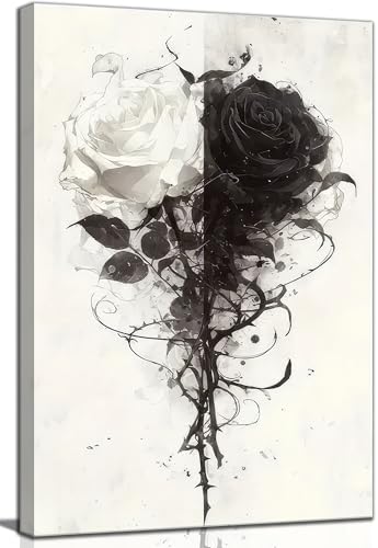 Black And White Rose Canvas Wall Art Grey Floral Roses painting Decor Pictures Modern Abstract Flower Plant Posters Prints for Living Room Bedroom office corridor bathroom Decoration