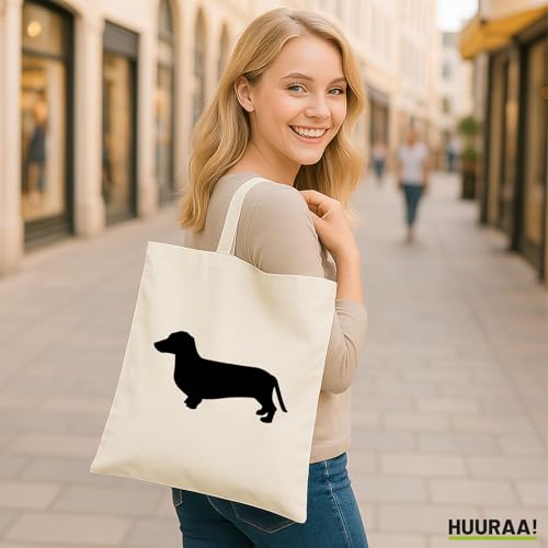 Huuraa Tasche Dackel Silhouette Geschenk 10 Liter Natural Baumwolle Dackel Accessoire