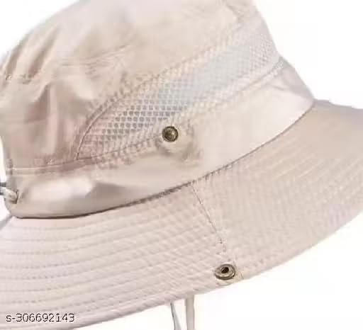 Image of Round Crown Hat Sun Visor Hats for Women UV Protection Wide Brim Summer Cap for Girls UV Breathable Casual Beach Hat, Safari Hat Sun Protection Cap for Women Girl Men (Beige)
