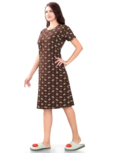 Image of Printed Knee Length Pocket Night Dresses for Women | Cat Lovers | Premium Soft Cotton Nighty | Sky Blue