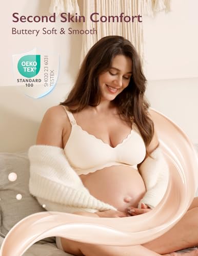 Image of Momcozy Nursing Bras for Breastfeeding, Seamless Pregnancy Maternity Bra Wireless Classic Jelly Strip Support Nursing Bra
