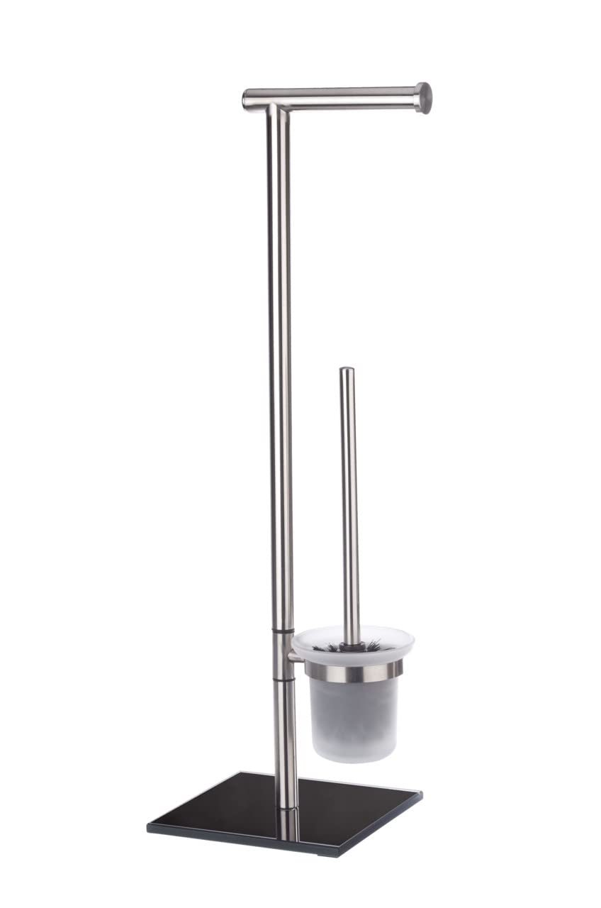 Toilet Paper Stand with Toilet Brush, Toilet Paper Holder Set, Free Standing Toilet Paper Holder, Stainless Steel, Dimensions 9.3 x 27.2 x 7.9 in