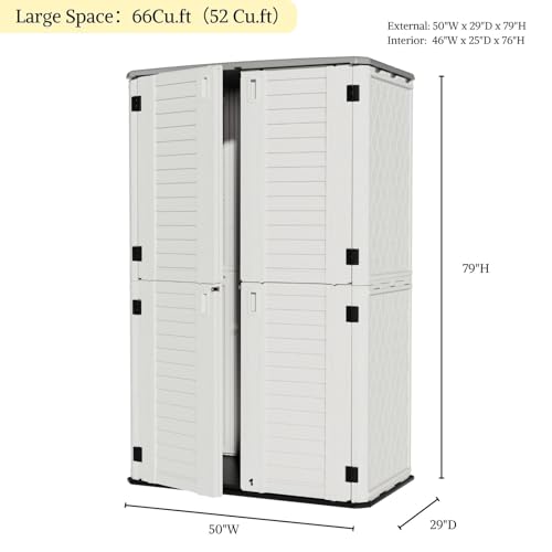 Image of ZZM Large 67 Cu.ft Waterproof Storage Shed, Outdoor Storage Cabinet,Durable Resin Sheds for Patio Furniture, Garden Tools, Pool Accessories, Mower Storage (White)