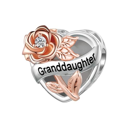 Heart Love Mom Daughter Sister Nana Auntie Grandma Best Friend Charms for Bracelets Rose Flower Birthday Charm for Women Compatible with Pandora Charms Bracelets2