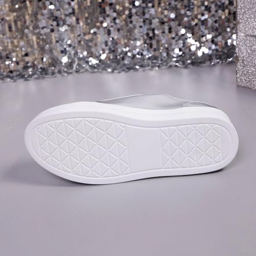 Women's Platform Sneakers, Black Leather with Crystal Buckle, Lace-up Fashion Shoes3