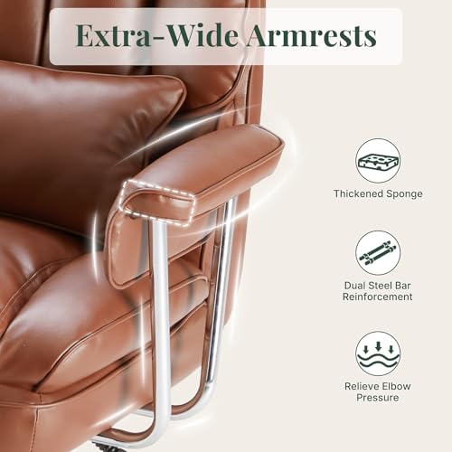 Image of Executive Ergonomic Office Chair, PU Leather High Back Reclining Office Chair with Footrest and Lumbar Support, Height Adjustable Rolling Swivel Computer Chair for Home Office,Brown