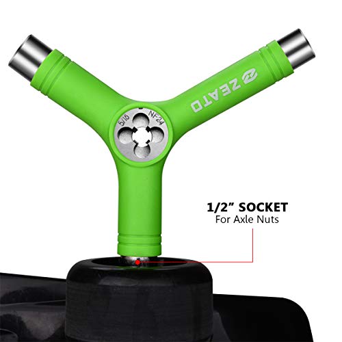 Zeato All-in-One Skate Tools Multi-Function Portable Skateboard Y Tool Accessory with Y-Type Allen Key and L-Type Phillips Head Wrench Screwdriver - Green