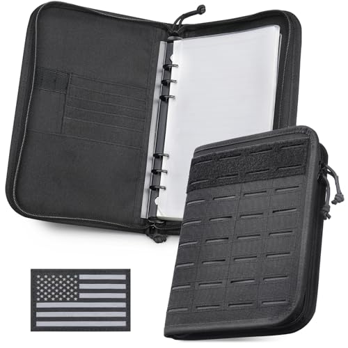 Pitozer All-in-One Tactical Notebook Padfolio Ring Binders | Detachable A5 6-Ring Binder & 80 Refill Papers | Molle Zip Notebook Cover | for Gift Planners School Work Travel Feild
