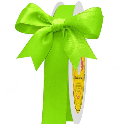 Image of Double Face Fluorescent Green Satin Ribbon 7 /8 Inch X 100 Yards Polyester Ribbon for Gift Wrapping Very Suitable for Weddings Party Hair Bow Invitation Decorations and More