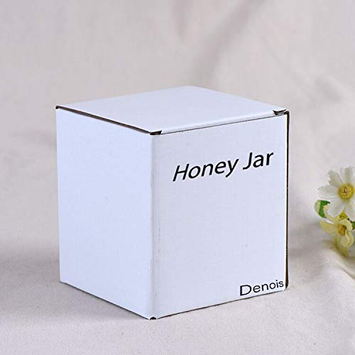 Denois Honey Pot Glass Honey Jar with Wooden Dipper and Cork Lid Cover for Home Kitchen, Clear, 14 Ounces