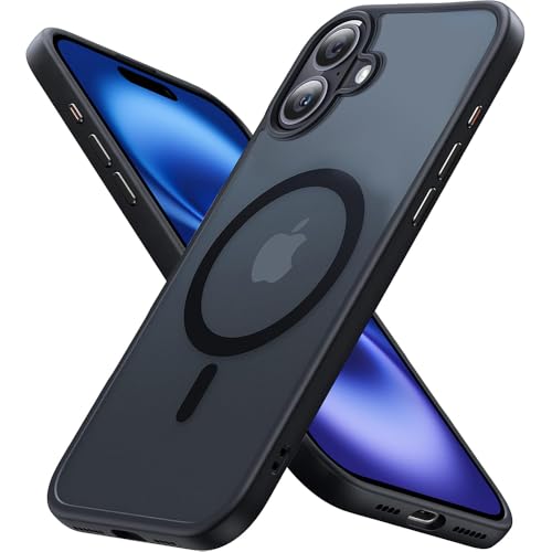 Image of amazon basics Mobile Cover for Apple iPhone 16 (Silicon Crystal Clear Slim PC & TPU, Soft & Shockproof Back Case, Magnetic Case), Black