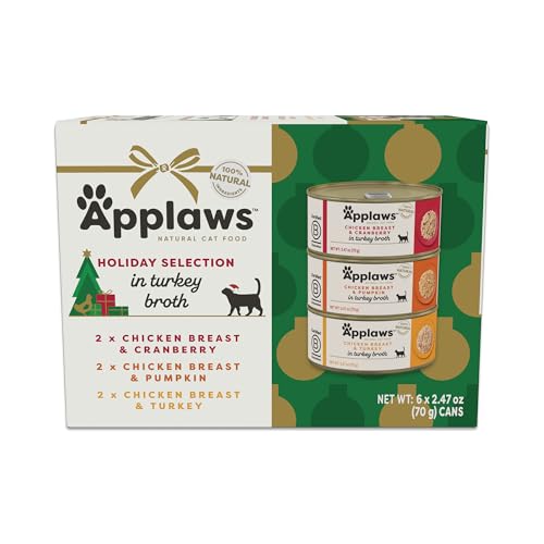 Image of Applaws Holiday Variety in Broth Wet Cat Food 6-Pack 2.47 oz Cans | 100% Natural, High Quality Protein, Limited Ingredient, Grain Free, No Fillers, No Artificial Additives