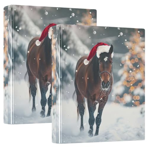 Grand classeur à 3 anneaux ex2 motif cheval d'hiver de Noël avec porte-bloc