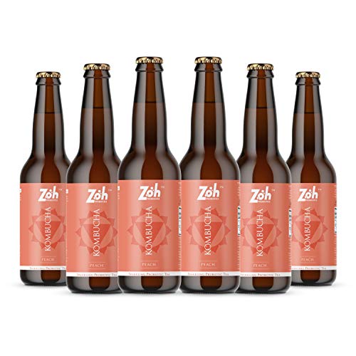 Image of Zoh Probiotics Peach Kombucha | Tea with Living Probiotics, detoxifying acids, and digestive enzymes. Raw, unfiltered, and unpasteurized with Mother. Made with real peaches (330 ml, Pack of 6)