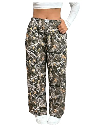 Image of RoseSeek Women's Letter Leopard Print Y2K Straight Elastic Waist Leg Pants | Cheetah Print, Straight, Baggy Loose Fit, Slant Pocket, Streetwear, Vintage, Graphic Trousers