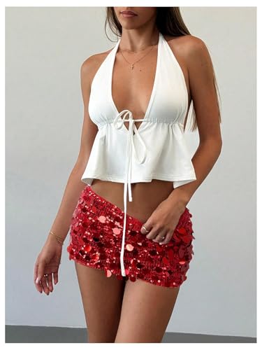 Image of Floerns Women's Sequin Low Waist Mini Skorts Night Out Skirt Shorts