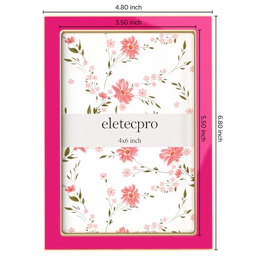 Image of eletecpro 4x6 Enamel Picture Frame Set of 2 with Real Glass Cover, Cute Photo Frame with Gold Metal Edge, Horizontal and Vertical Display Pictures 4 by 6 for Tabletop and Wall Decor, Rose Pink
