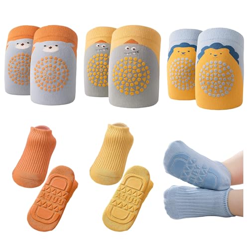 FZSECRIU 3 pares de rodilleras y calcetines para gatear, adecuados para 0-1 año, pantalones de gateo, ayuda para gatear, multicolor, 0-12 meses