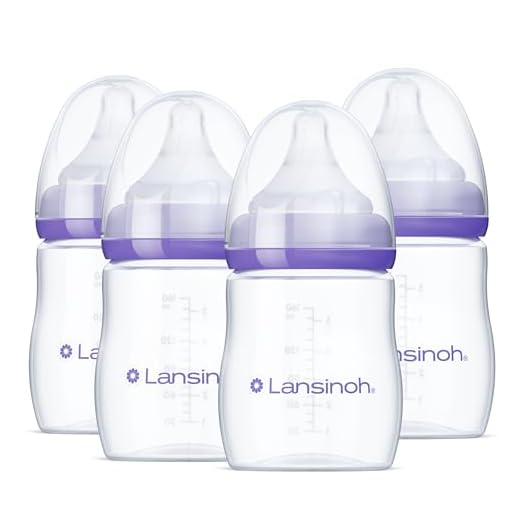 Lansinoh Anti-Colic Baby Bottles, BPA-Free Plastic, 5 Ounces, 4 Count, Extra Slow Flow Nipples (Size XS), Breastfeeding Bottle with NaturalWave Design