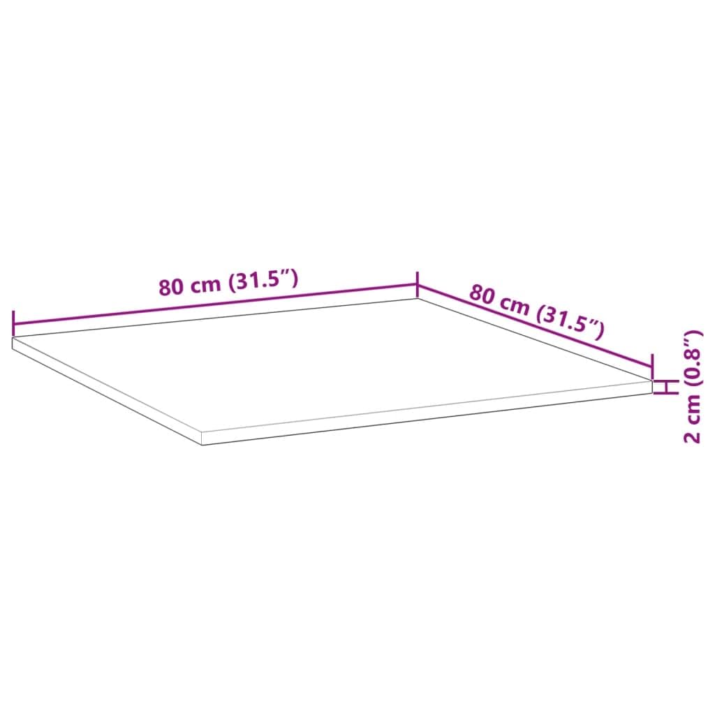vidaXL Tablero de Mesa Cuadrado Madera Maciza Acacia 80x80x2 cm, Tablero de Mesa de Repuesto, Tablero de Mesa Cuadrado, Tablero de Mesa Cuadrada