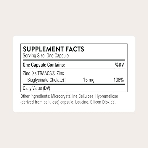THORNE - Zinc Bisglycinate 15 mg - Highly Absorbable Zinc Supplement - Supports Immune System, Eye, Skin & Reproductive Health* - Third-Party Certified - Gluten, Dairy & Soy-Free - 60 Capsules - Image 3