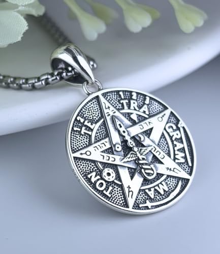 Wasee Seal of Seven Archangels/Tetragrammaton Pendant Necklace for Men 925 Sterling Silver Protection Amulet Pentagram Necklace Jewelry Gifts with 3.0mm 22+2 In Box Chain4