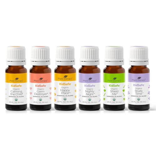 Image of Plant Therapy KidSafe Organic Essential Oil Blends Set 10 mL (1/3 oz) 100% Pure, Undiluted, Aromatherapy, Sleep Support, Mood Booster, Attention and Focus