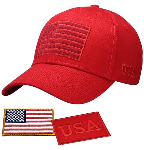Image of Antourage American Flag Unisex Baseball Hat for Men and Women | USA Flag Mesh Snapback Flat Visor Cap + 2 Patriotic Patches