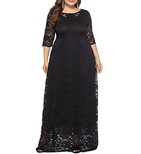 Eternatastic Women's Floral Lace 2/3 Sleeves Maxi Dress Plus Size Evening Party Dresses