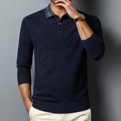 Mens 100% Wool Knit Polos Long Sleeve Keep Warm SweaterGolf Sweaters2