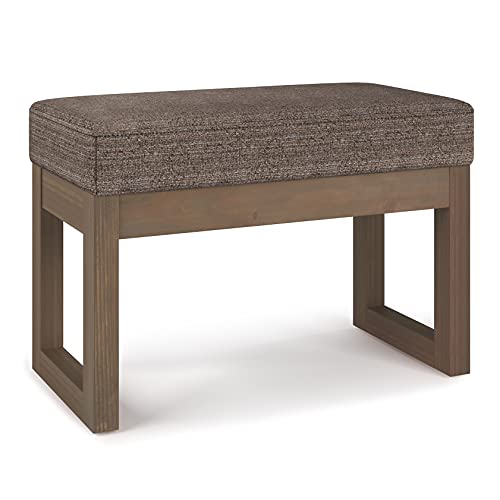 SIMPLIHOME Milltown Small Ottoman Bench - 27 inch Wide Upholstered Tweed Look Fabric Rectangle Footstool Ottoman in Mink Brown, Contemporary Bench for Bedroom with Cushioned Seat, Assembled