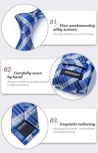 Image of HISDERN Ties for Men Plaid Checkered Tie with Pocket Square Woven Business Formal Necktie Handkerchief Set Wedding Party