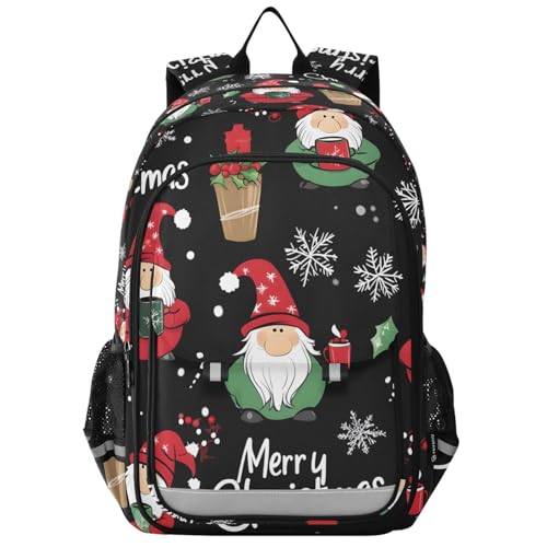 Bolaz Kids' School Backpack with Safety Reflectors Strip,Great for Boys & Girls Ages 6–12,Christmas Gnome Snowflake Pattern