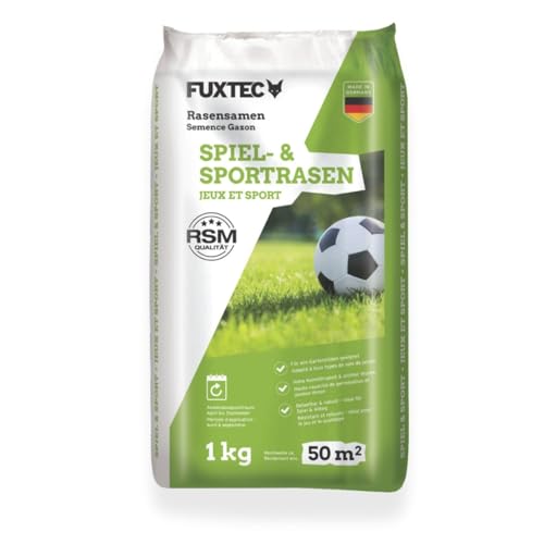 FUXTEC Rasensamen Spiel- & Sportrasen FX-RSSP1 1 kg • robuster Gartenrasen für Neuansaat und Nachsaat • Grassamen für Garten und Sportfläche • keimstarke Rasensaat • für ca. 50 m²