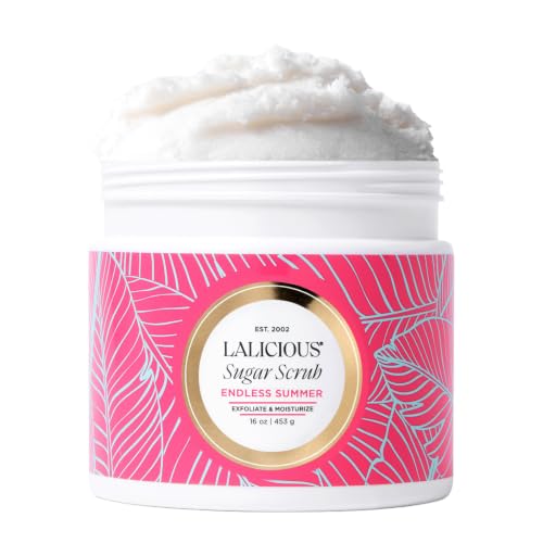 Image of LALICIOUS Endless Summer Exfoliating & Moisturizing Body Scrub | Sugar & Coconut Oil | Pre-Shave Scrub for Ingrown Hairs & Razor Bumps | Gently Buffs & Smooths Sensitive Skin | No Parabens Large 16oz