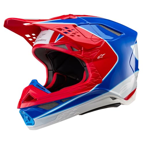 Alpinestars 2024 Supertech M10 Aeon Helmet, Carbon Shell, CE-Certified, Superior Ventilation & Comfort, L, Bright Red/Blue Glossy