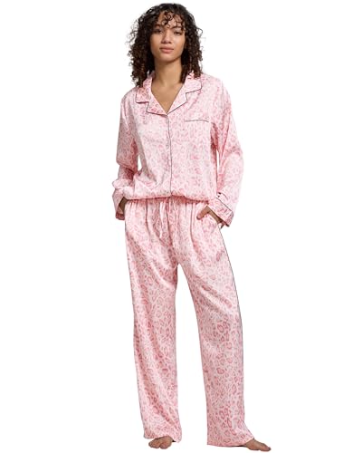 Womens Silk Satin Pajamas Set - Button Down 2pc