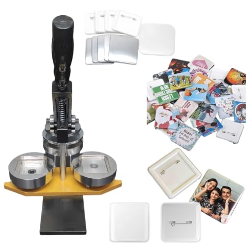 Image of AT Sub 50x50mm Square Fridge Magnet Making Machine || Metal Body Machine, Heavy Duty || Includes Machine, User Manual || 100 pcs Plastic pin Badges Included