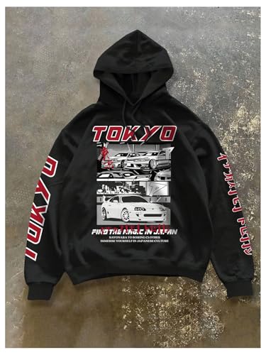 GORGLITTER Men's Vintage Car Graphic Hoodies Long Sleeve Drawstring Oversized Pullover Tops3