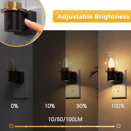 Image of L LOHAS LED Candle Night Light, Flameless Candle Nightlight Plug in | 350Rotating Dusk to Dawn Sensor Dimmable Night Light, Vintage Decorative Night Lights for Hallway Bathroom, 2 Pack