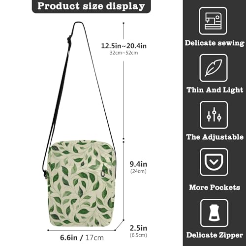 KLL Fresh Green Leaves messenger bag for men Vegan Leather Crossbody Bags For Women Small Travel Shoulder Handbags For Women3