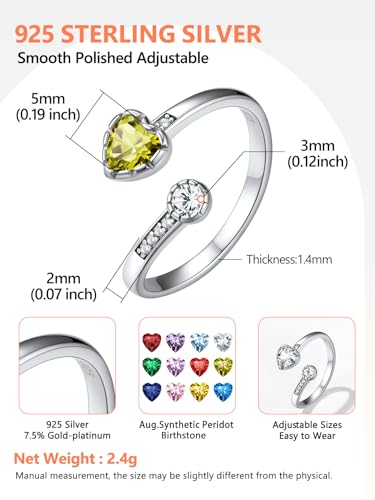 Silvora 925 Sterling Silver Adjustable Birthstone Ring with Heart Shaped Gemstone and Round CZ, Perfect for Women, with Gift Box4