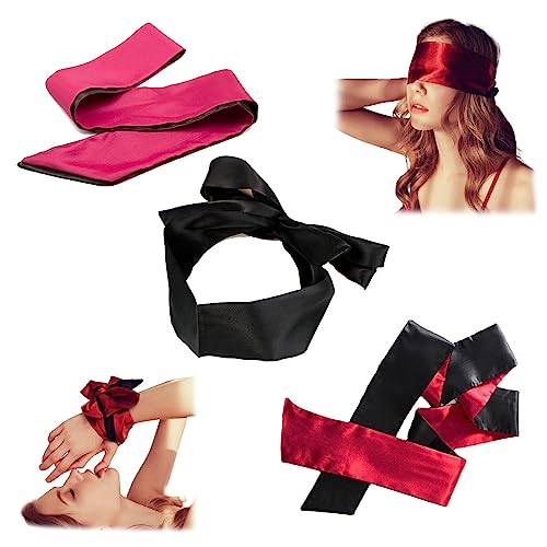 AWAVM 3 Pièce Masques de Sommeil, Blindfold, Satin Bandeau Oeil, Bandage Yeux/Bandeaux Yeux Masque De Sommeil pour Adulte, pour Les Adultes Couples Amoureu, 150x7cm