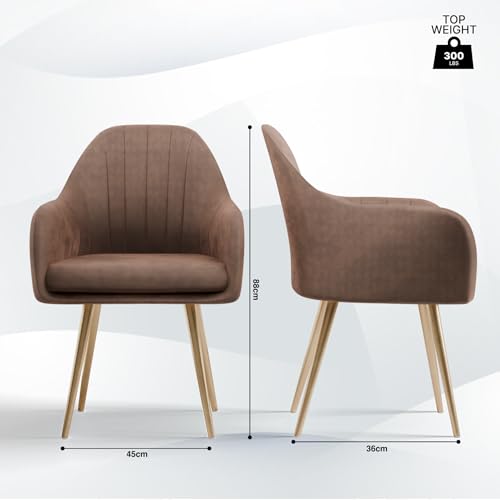 Image of Milano Velvet Comfort Dining Chair with Deep Cushion Seating, Strong Wooden Frame & Metal Support Legs for Dining, Living Room, Bedroom, Balcony & Office (Caramel Brown)