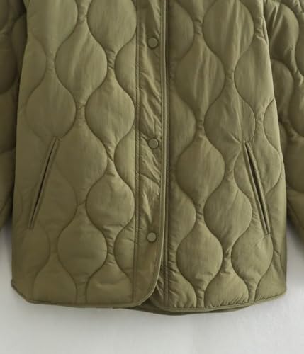 Women's Quilted Jacket Coat Crew Neck Button Down Lightweight Puffer Padded Winter Outwear with Pockets4