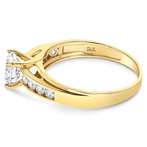 Ioka - 14K Solid Gold 1 Ct. Round Cut Cubic Zirconia CZ Wedding Engagement Ring3