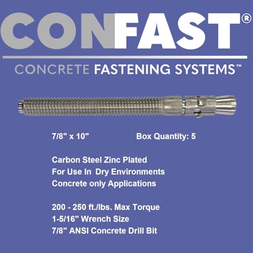 Image of CONFAST 7 /8 inch x 10 inch Wedge Anchor Zinc Plated (Box of 5)